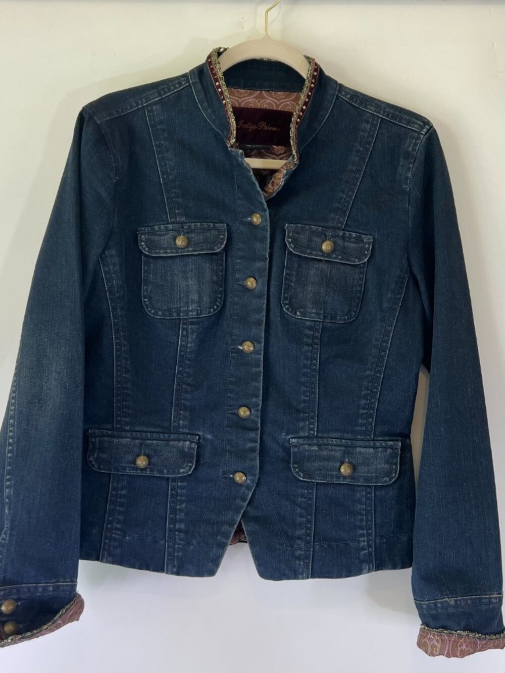 Indigo Palms Women’s Denim Jacket Medium Embellished Boho Western Indie Artsy
